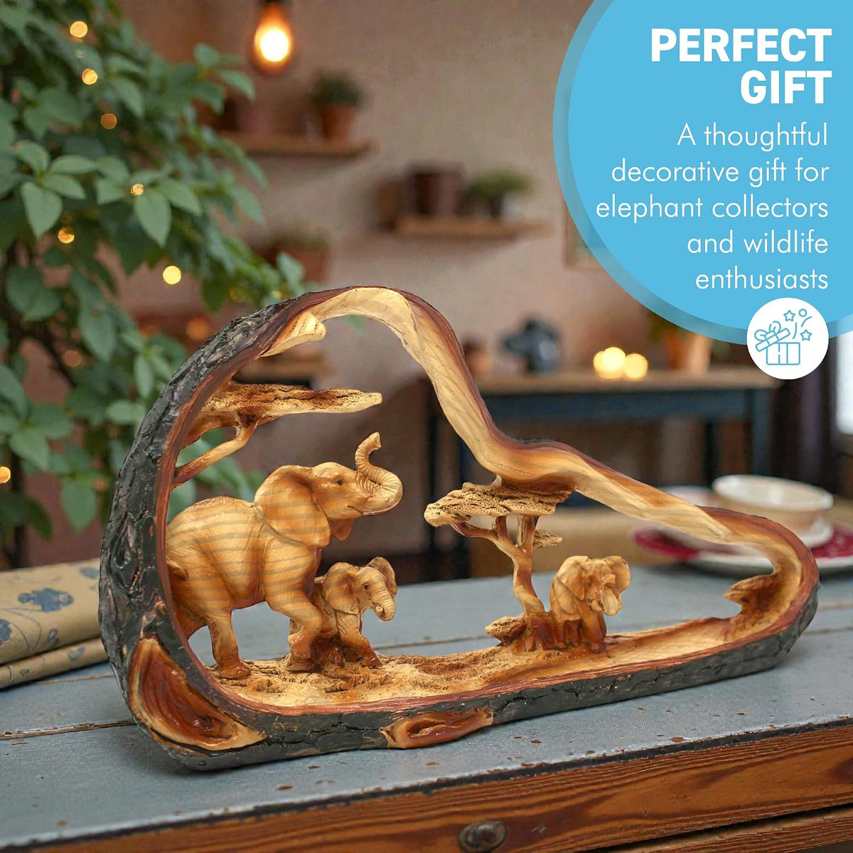 Eye catching Free Standing Graceful Elephant with Family Decorative Ornament | Elephant Ornaments | Home Accessory Gift | Living Room | Wildlife Animal
