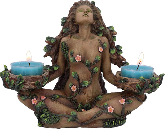 Balance of Nature Tree Spirit Double Tealight Holder 19cm, Brown | Hand-Painted Tree Spirit Candle Holder for Two Tealights