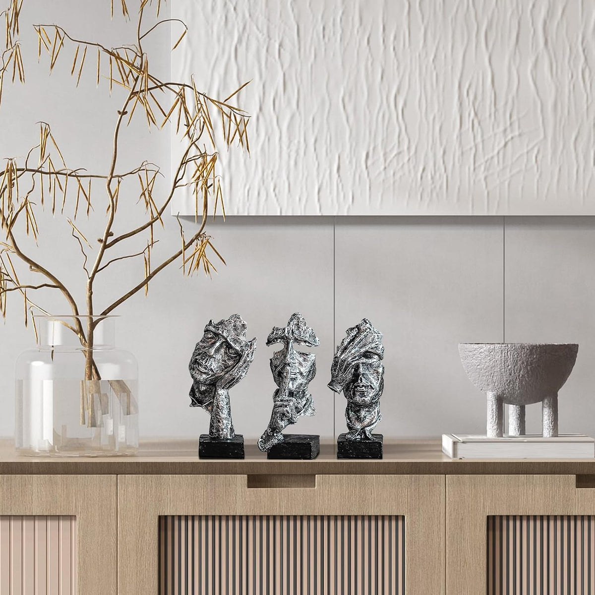 3 Pcs Thinker Statue, Silent Abstract Art Figurine, Modern Home Resin Decor for Desk/Bookshelf, No Hear No See No Speak Knick Knacks