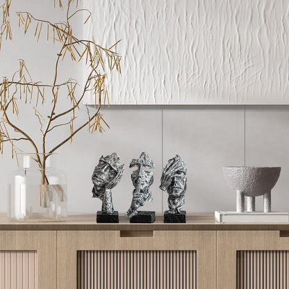 3 Pcs Thinker Statue, Silent Abstract Art Figurine, Modern Home Resin Decor for Desk/Bookshelf, No Hear No See No Speak Knick Knacks