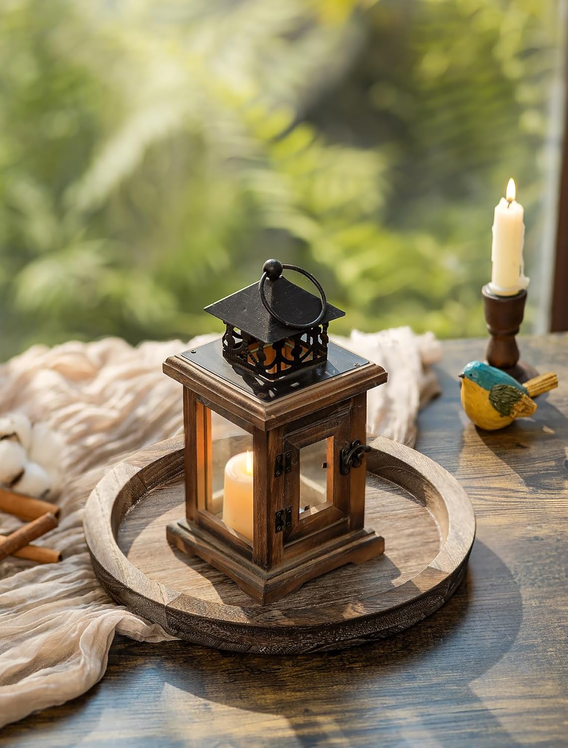 Hanobe Wooden Candle Holder Tray Round Decorative Trays for Coffee Table | Farmhouse Decor, Rustic Candle Plate for Pillar Candle, Paulownia Wood Tray for Table Centrepiece