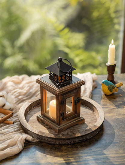 Hanobe Wooden Candle Holder Tray Round Decorative Trays for Coffee Table | Farmhouse Decor, Rustic Candle Plate for Pillar Candle, Paulownia Wood Tray for Table Centrepiece