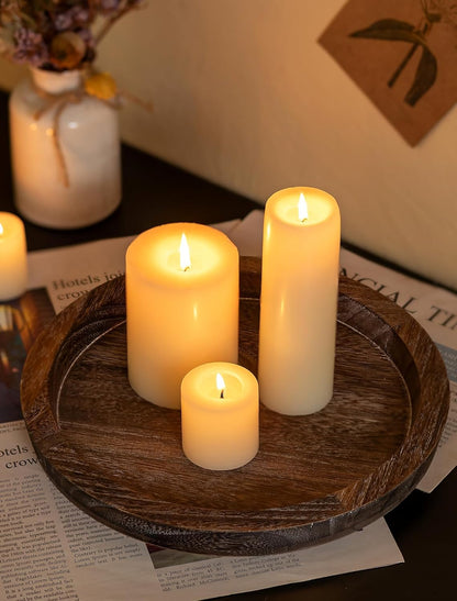 Hanobe Wooden Candle Holder Tray Round Decorative Trays for Coffee Table | Farmhouse Decor, Rustic Candle Plate for Pillar Candle, Paulownia Wood Tray for Table Centrepiece