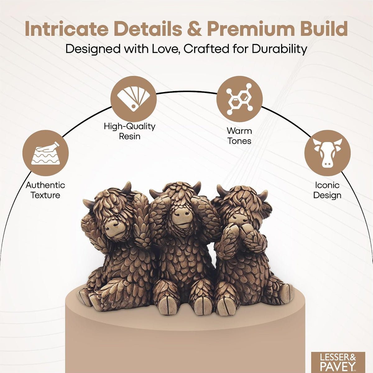 Lesser & Pavey Hughie Highland Cows Figurines Statues For Home Decor | Ideal Ornaments Friendship Gifts For Women & Men | Lovely Table Centerpiece & Living Room Accessories, Brown
