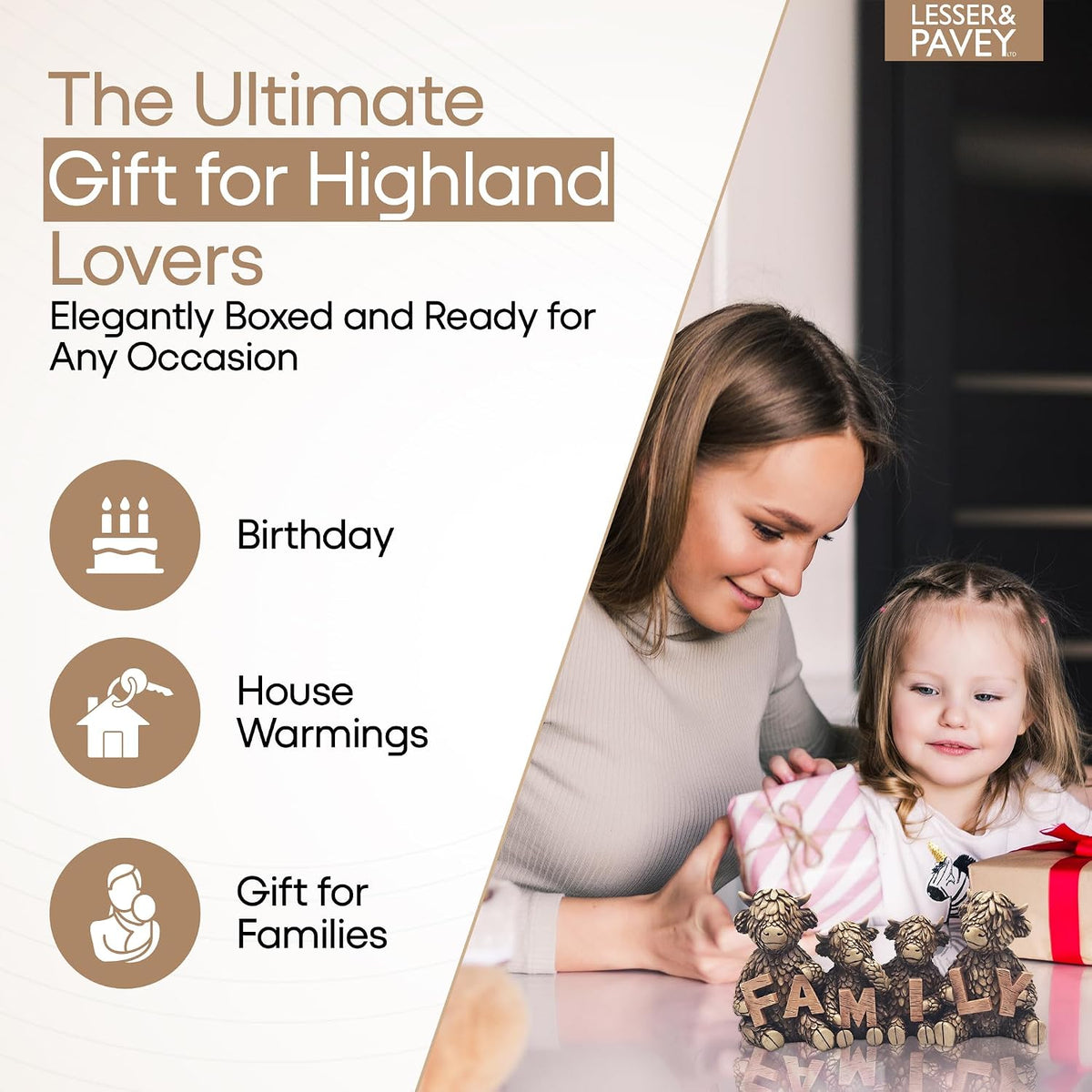 Lesser & Pavey Hughie Highland Cows Family Home Decor Figurine | Romantic Design, Fine Craftsmanship, Freestanding Style, Interior Display, Memorable Keepsake, Gift Choice