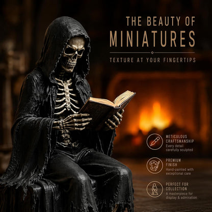 Gothic Dark Fantasy Sitting Reaper Reading Book Sculpture