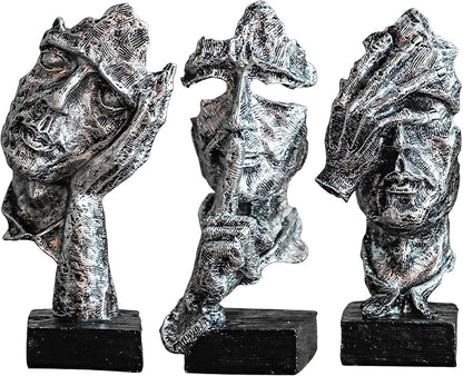 3 Pcs Thinker Statue, Silent Abstract Art Figurine, Modern Home Resin Decor for Desk/Bookshelf, No Hear No See No Speak Knick Knacks