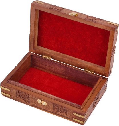 Ajuny Wooden Jewellery Box 8 x 5 Inch Floral Carved Keepsake Chest