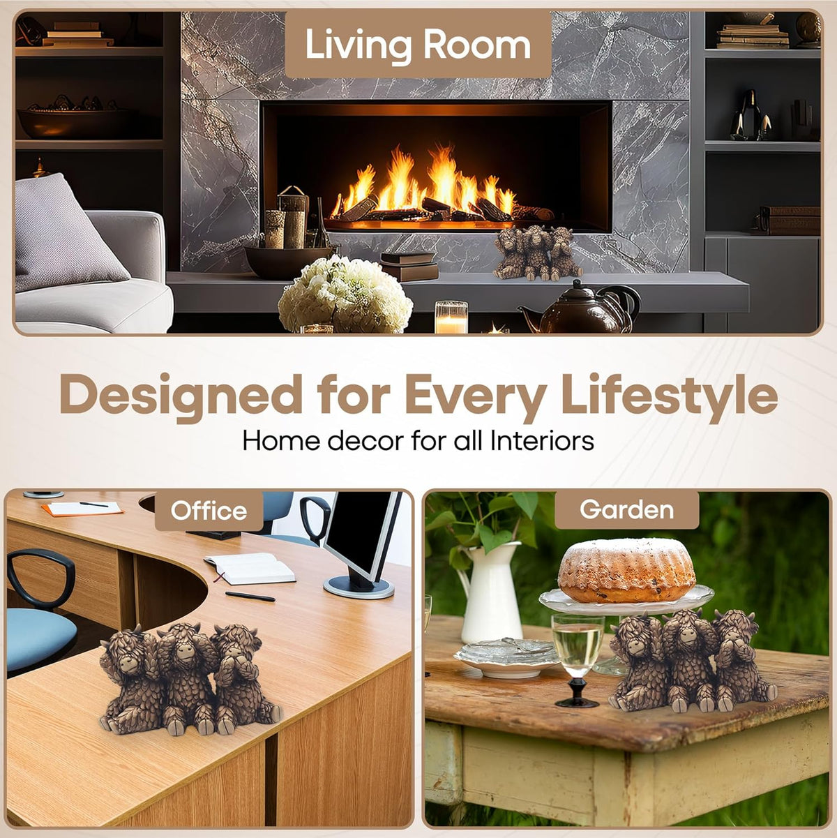 Lesser & Pavey Hughie Highland Cows Figurines Statues For Home Decor | Ideal Ornaments Friendship Gifts For Women & Men | Lovely Table Centerpiece & Living Room Accessories, Brown