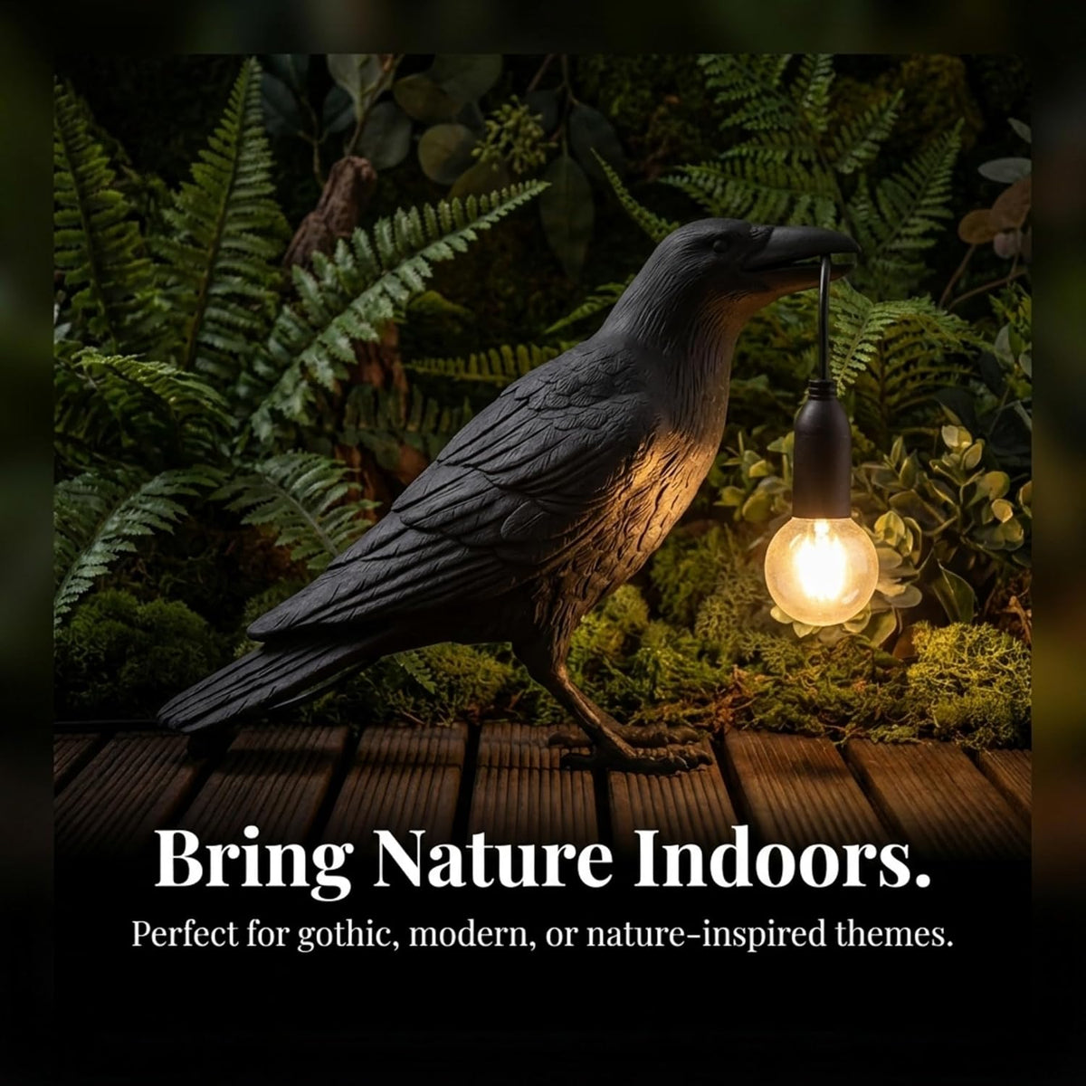 Black Bird Table Lamps Resin Crow Desk Lamp with Bulb E27 Base Modern Raven Art Deco Bedside Decor 3 Pin Plug in Cord Table Lamps for Bedroom, Office, College Dorm [Energy Class A]