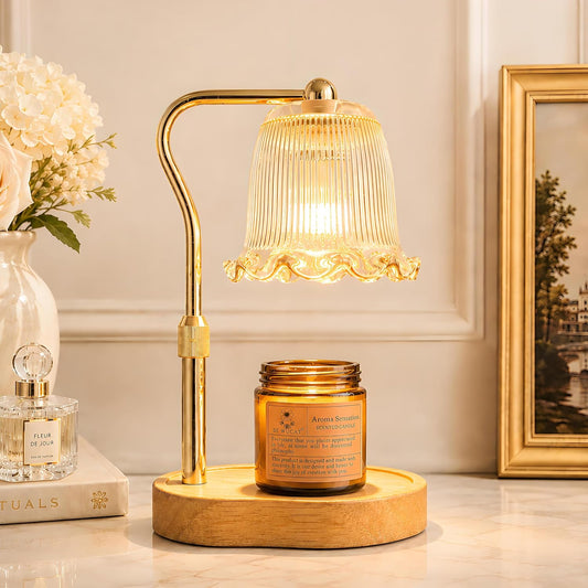 Candle Warmer Lamp with Dimmer,Wax Melt Warmer for Jar Candles,Flameless Candle Lamp with Timer,Includes 2 bulbs,Candle Warmer Gifts for Mum & Women, Gold, Housewarming Gift, Bedroom Decor