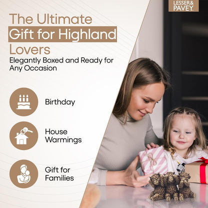 Lesser & Pavey Hughie Highland Cows Figurines Statues For Home Decor | Ideal Ornaments Friendship Gifts For Women & Men | Lovely Table Centerpiece & Living Room Accessories, Brown