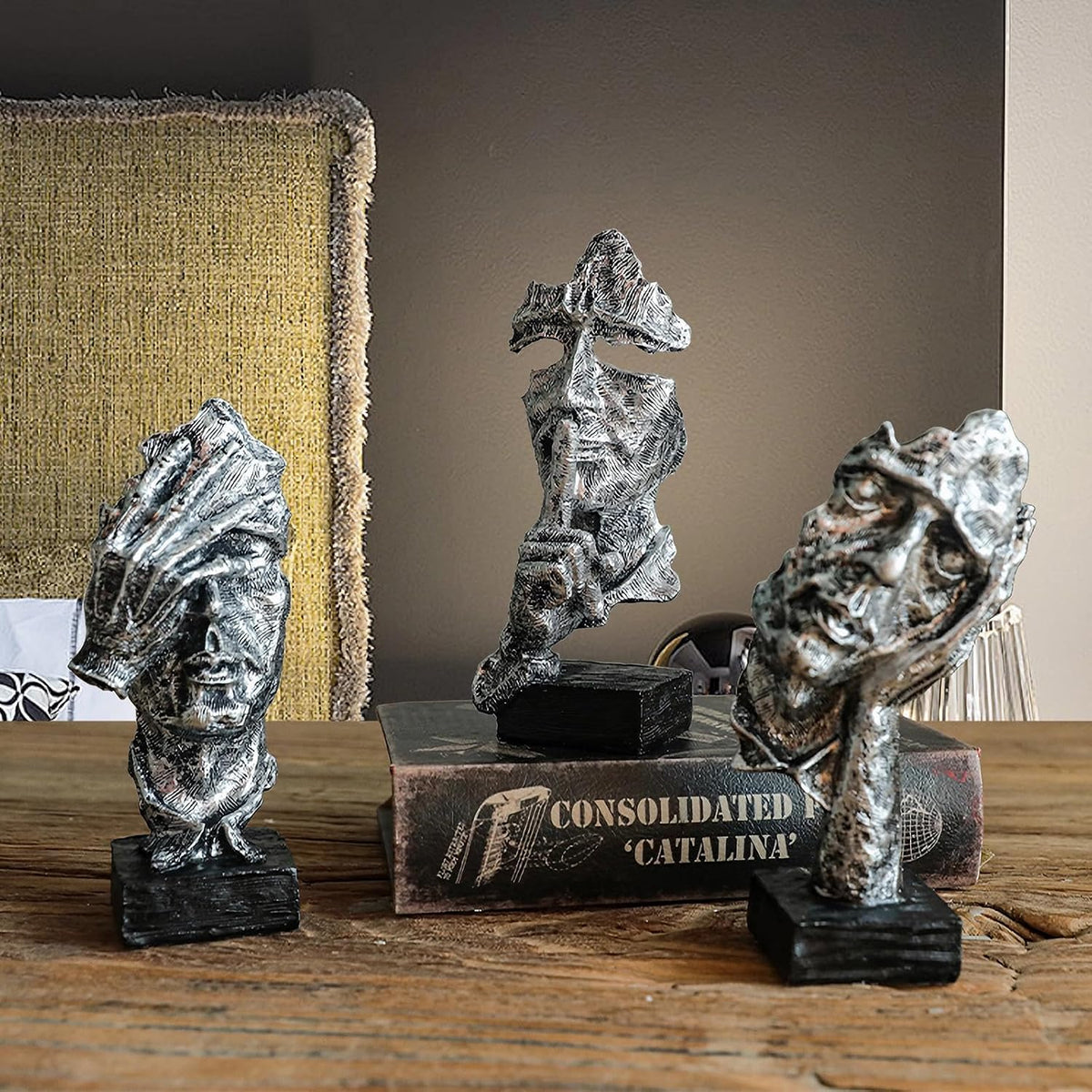 3 Pcs Thinker Statue, Silent Abstract Art Figurine, Modern Home Resin Decor for Desk/Bookshelf, No Hear No See No Speak Knick Knacks