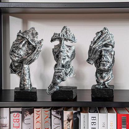 3 Pcs Thinker Statue, Silent Abstract Art Figurine, Modern Home Resin Decor for Desk/Bookshelf, No Hear No See No Speak Knick Knacks
