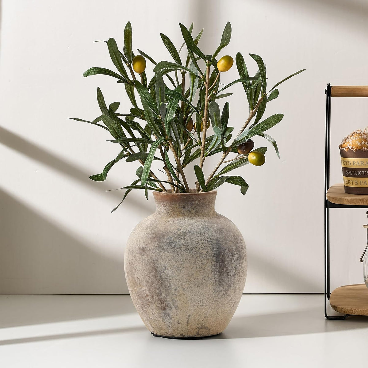 PORCER Ceramic Rustic Farmhouse Flower Vase, 6 Inch Cute Boho for Home Decor, Terracotta for Living Room, Table, Shelf, Mantel Decoration, Farmhouse, Gray