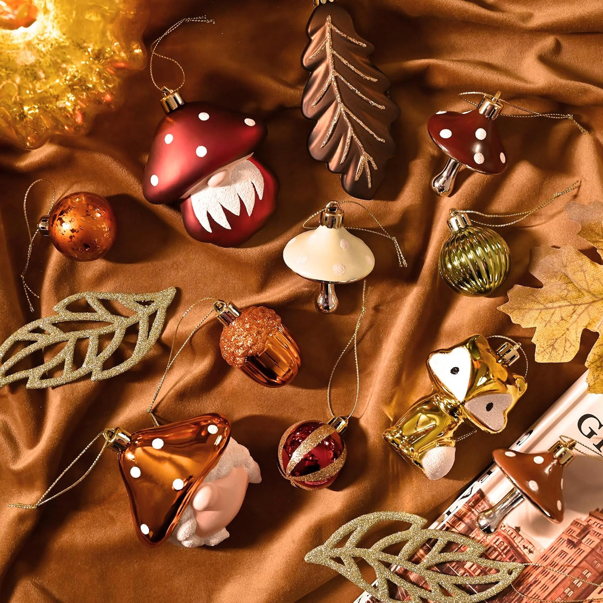 Valery Madelyn 24pcs Autumn Decorations, Halloween Tree baubles for Home Decor, Variaty Shatterproof Set with Gnomes for Harvest Halloween Christmas Holiday Party Gift, 28.5cm