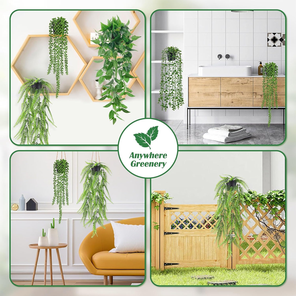 Der Rose Fake Plants 4 Pack Artificial Hanging Plants for Room Wall Decor | Durable Plastic with Bendable Stems UV-resistant No Watering Sunlight Pruning Needed Ideal for Indoor and Outdoor Decor