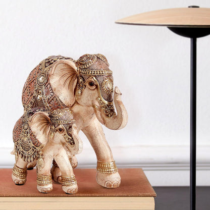 Smadeer Mum and Baby Elephant Ornament, Lucky Elephant Statue with Raised Trunks, Decorative Resin Figurine for Home, Lounge & Shelf Decor, Gift for Mum & Grandma, 15cm Height