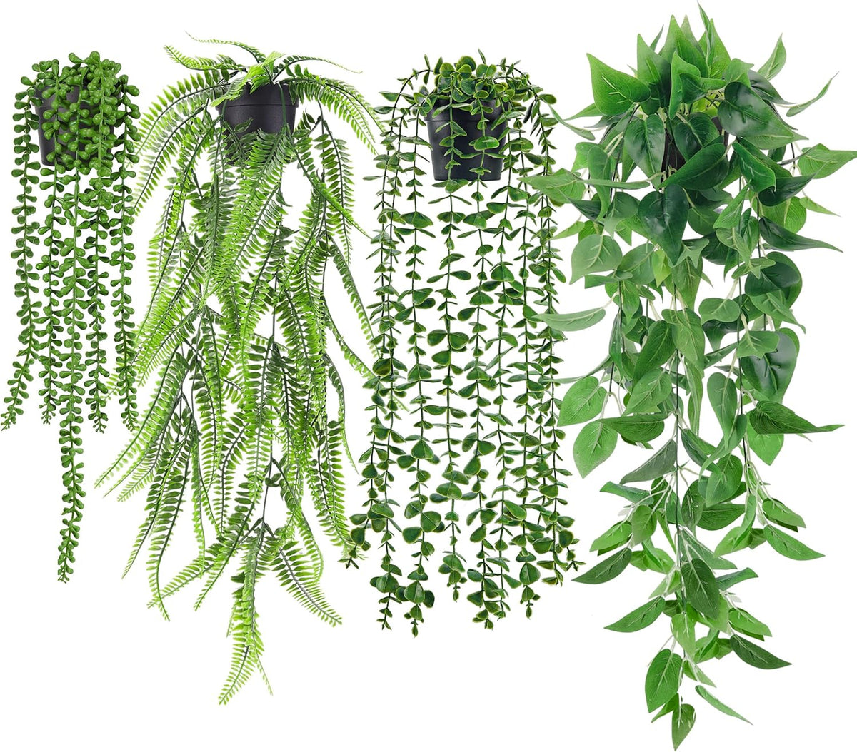Der Rose Fake Plants 4 Pack Artificial Hanging Plants for Room Wall Decor | Durable Plastic with Bendable Stems UV-resistant No Watering Sunlight Pruning Needed Ideal for Indoor and Outdoor Decor