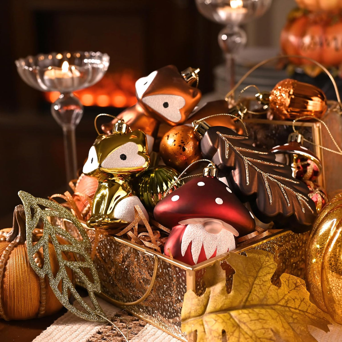 Valery Madelyn 24pcs Autumn Decorations, Halloween Tree baubles for Home Decor, Variaty Shatterproof Set with Gnomes for Harvest Halloween Christmas Holiday Party Gift, 28.5cm