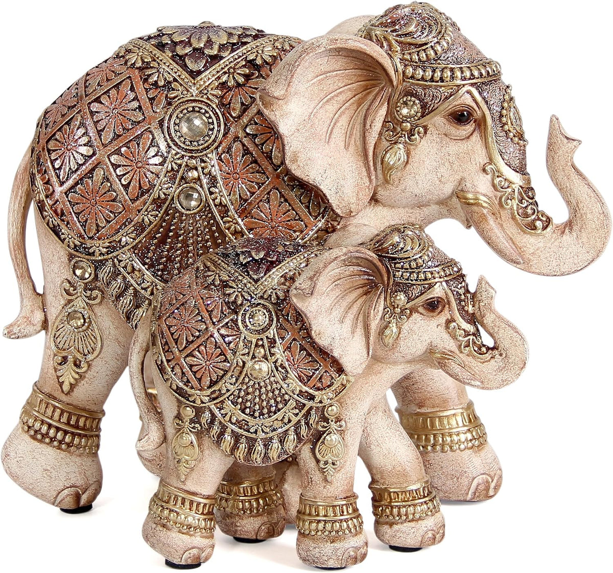 Smadeer Mum and Baby Elephant Ornament, Lucky Elephant Statue with Raised Trunks, Decorative Resin Figurine for Home, Lounge & Shelf Decor, Gift for Mum & Grandma, 15cm Height