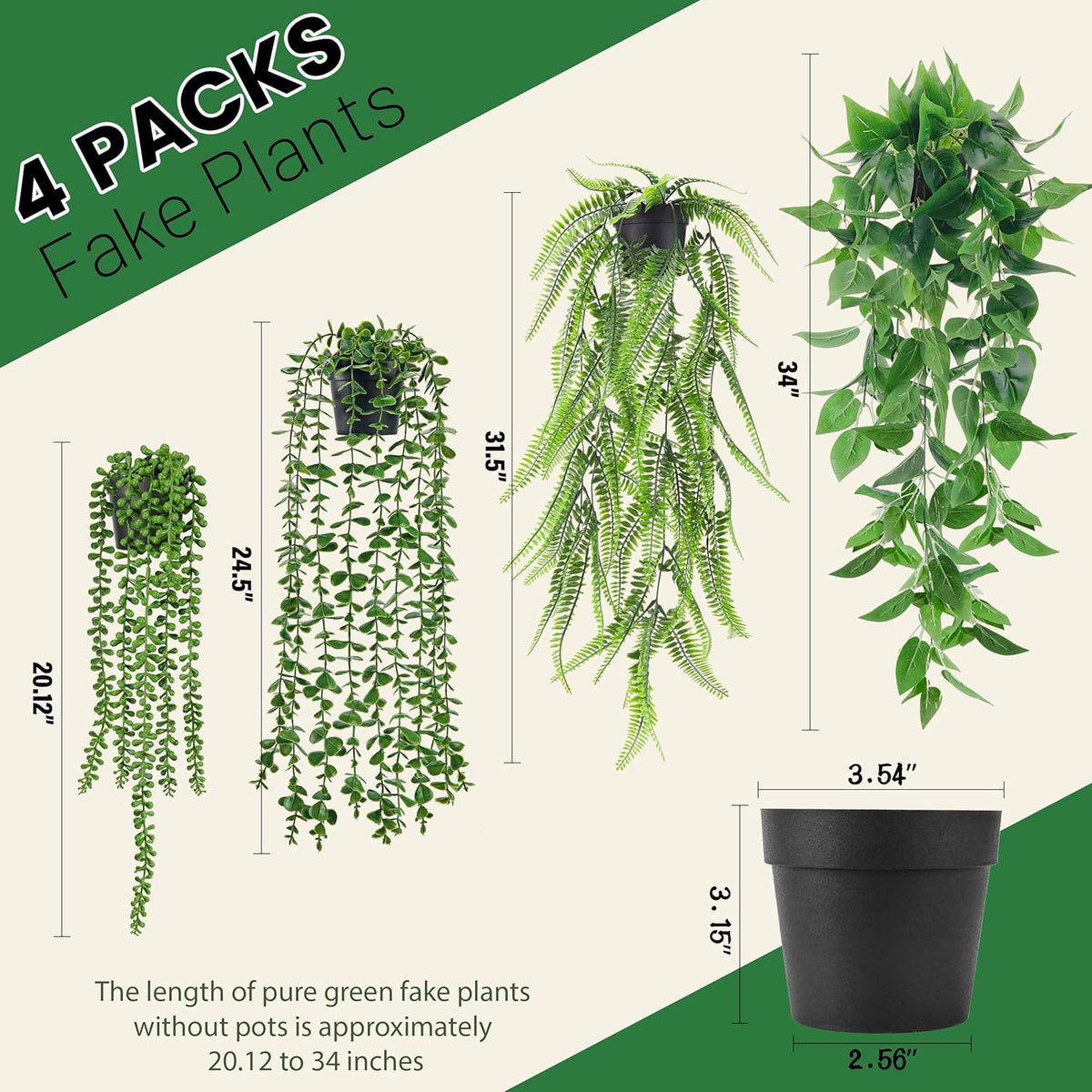 Der Rose Fake Plants 4 Pack Artificial Hanging Plants for Room Wall Decor | Durable Plastic with Bendable Stems UV-resistant No Watering Sunlight Pruning Needed Ideal for Indoor and Outdoor Decor