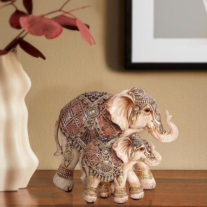 Smadeer Mum and Baby Elephant Ornament, Lucky Elephant Statue with Raised Trunks, Decorative Resin Figurine for Home, Lounge & Shelf Decor, Gift for Mum & Grandma, 15cm Height