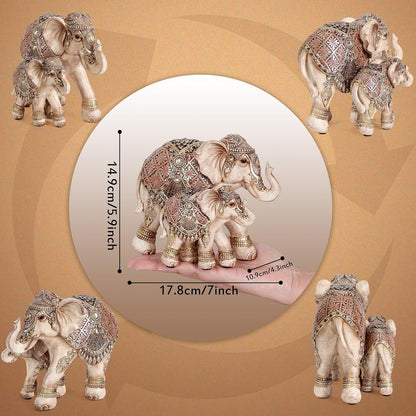 Smadeer Mum and Baby Elephant Ornament, Lucky Elephant Statue with Raised Trunks, Decorative Resin Figurine for Home, Lounge & Shelf Decor, Gift for Mum & Grandma, 15cm Height