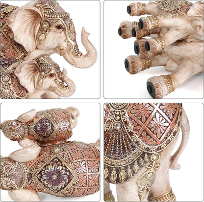 Smadeer Mum and Baby Elephant Ornament, Lucky Elephant Statue with Raised Trunks, Decorative Resin Figurine for Home, Lounge & Shelf Decor, Gift for Mum & Grandma, 15cm Height